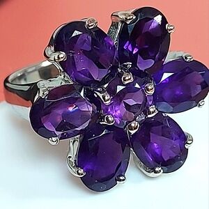 Natural‎ Amethyst 8x6mm 14K White Gold Plate on 925 Sterling Silver Ring Sz 7.5